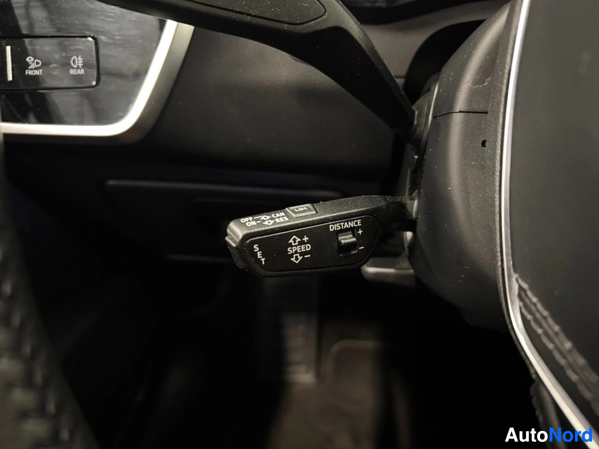 Cruise control stalk with speed and distance adjustment buttons