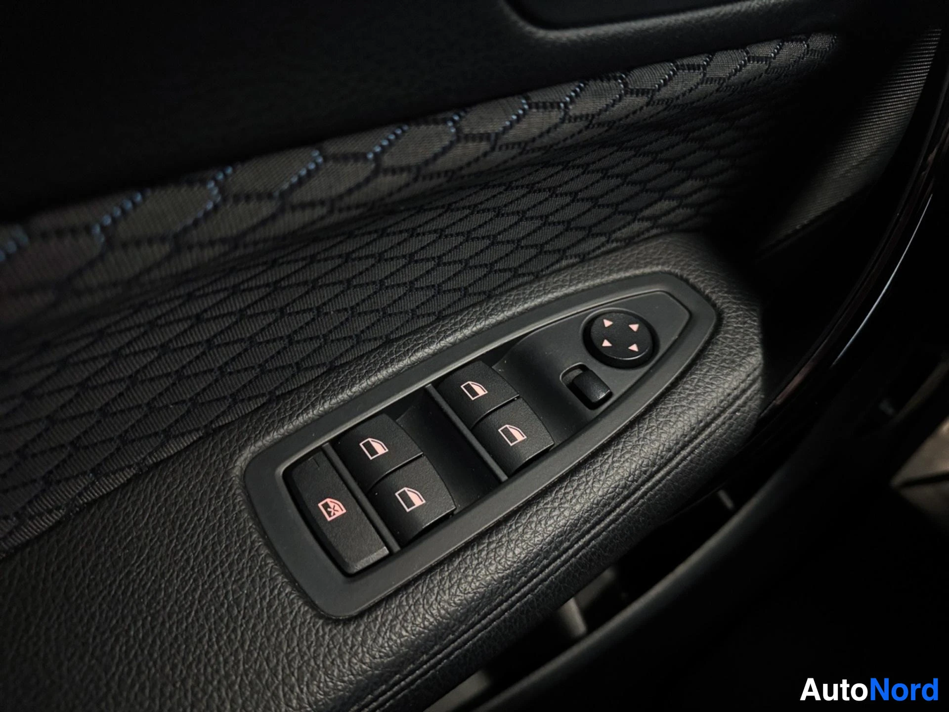 Driver side door panel with power window and lock controls