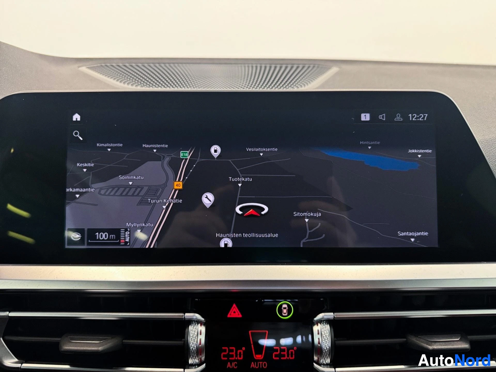 Navigation map display on car infotainment screen showing route guidance