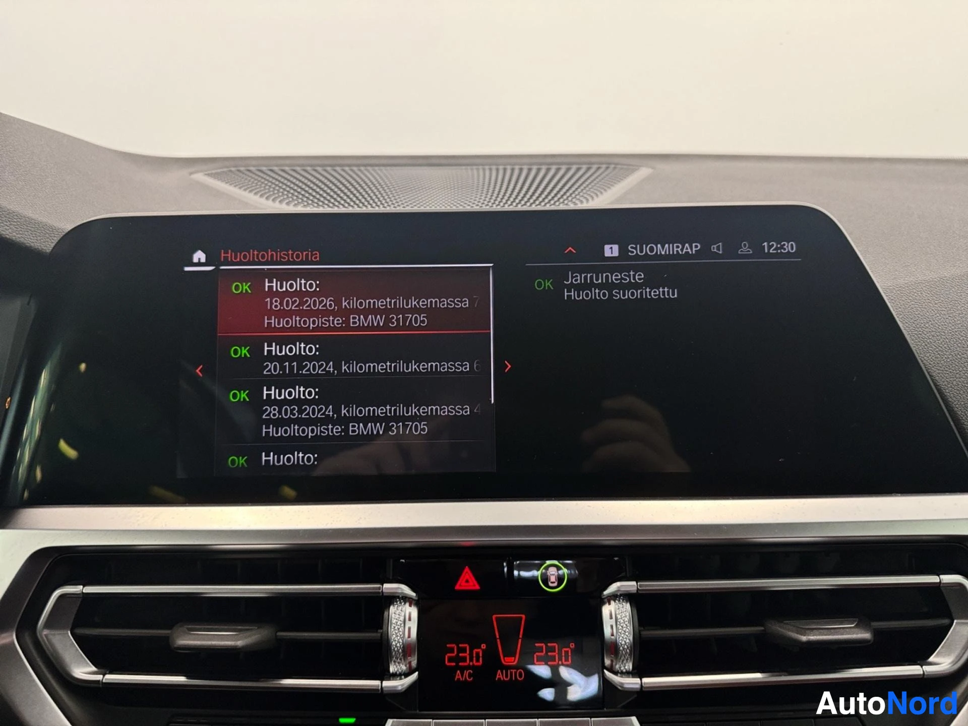 Dashboard display showing maintenance history and upcoming service dates