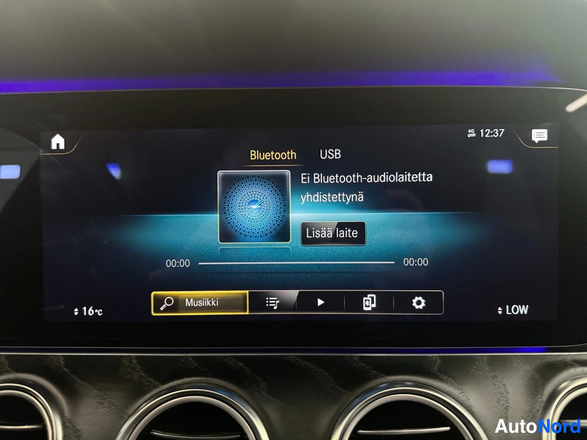 Bluetooth audio connection menu on infotainment display screen
