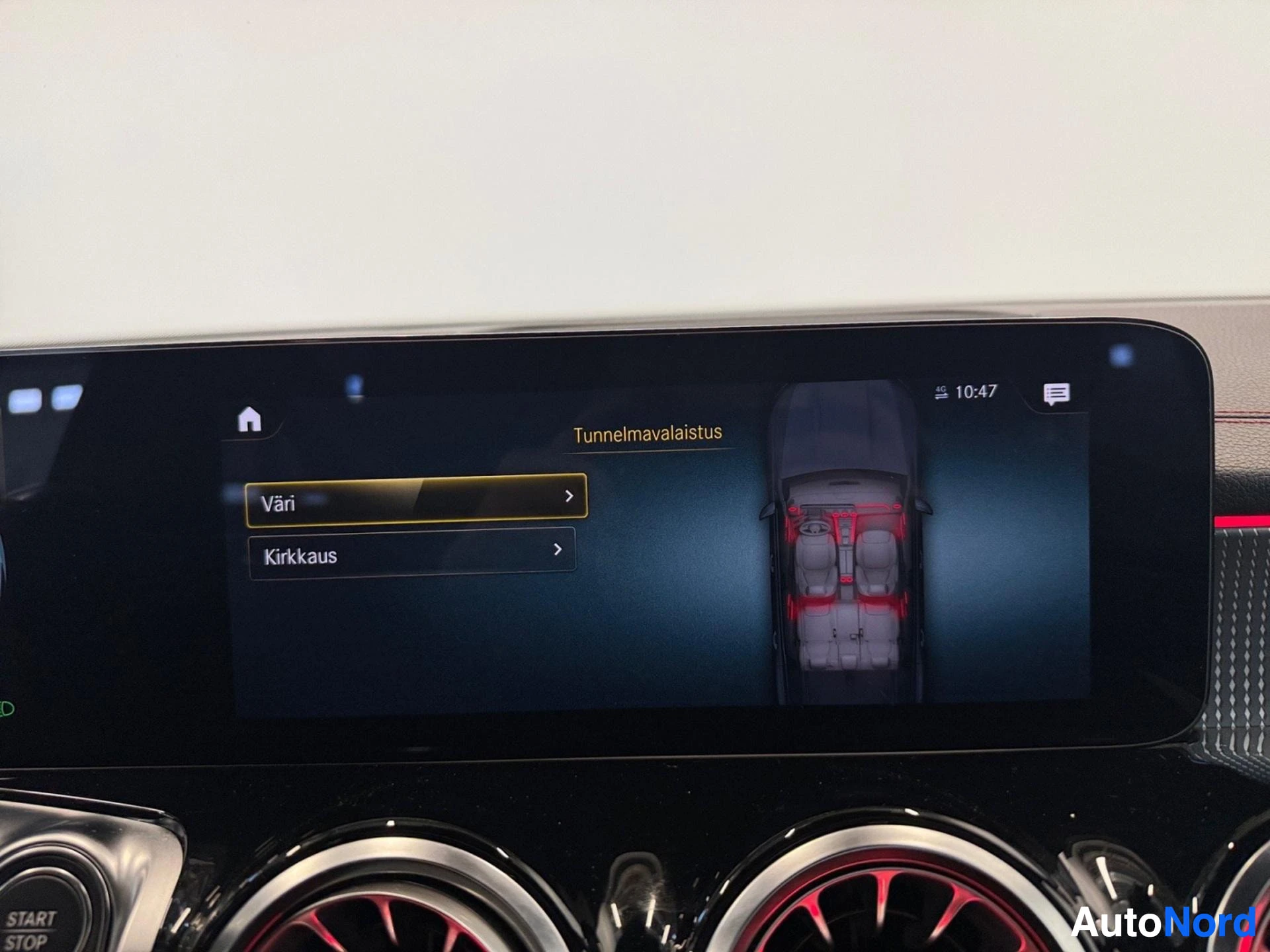 Infotainment display showing 360-degree bird's-eye vehicle view