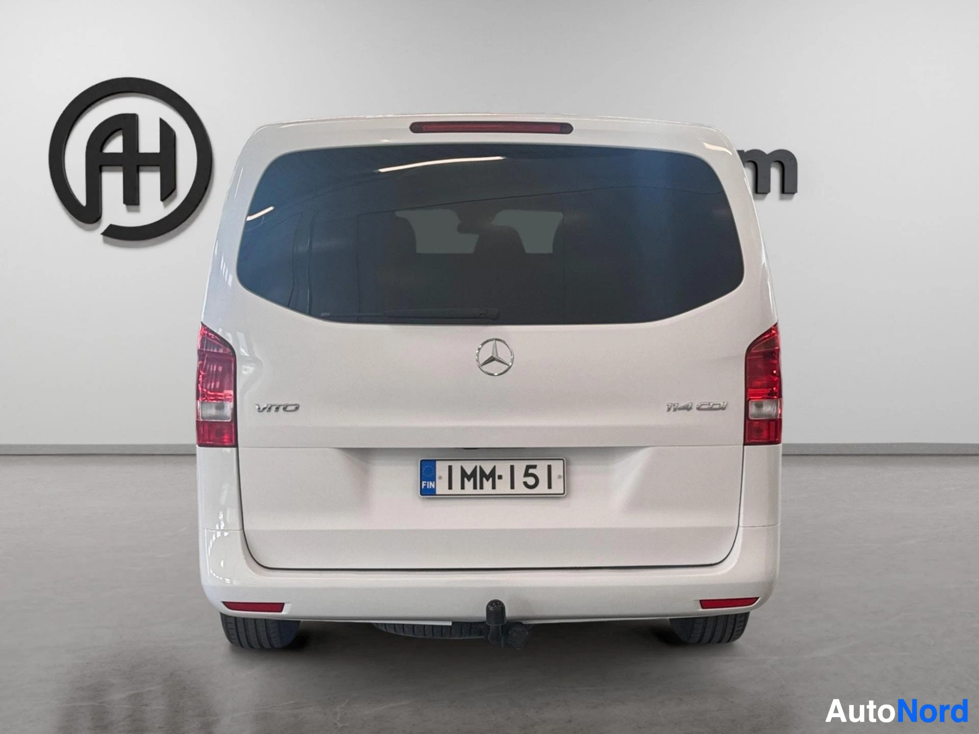 White Mercedes-Benz Vito van rear view with tow hitch visible