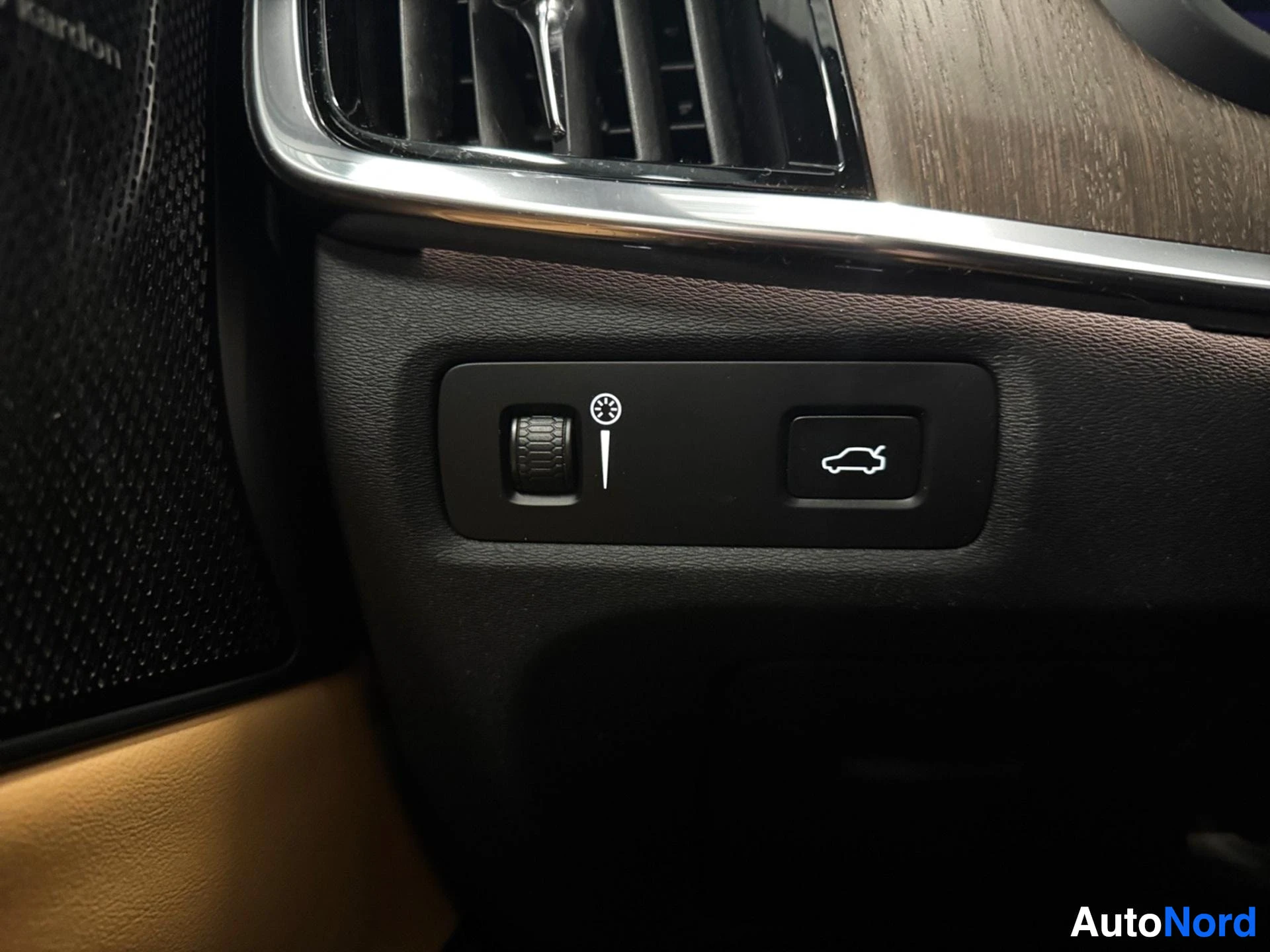 Door panel with climate and trunk control buttons in black