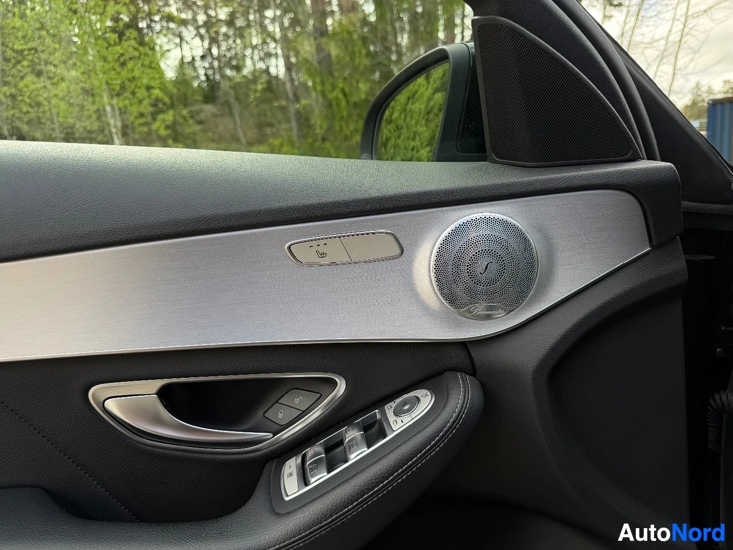 Door panel with speaker grille and power window controls visible
