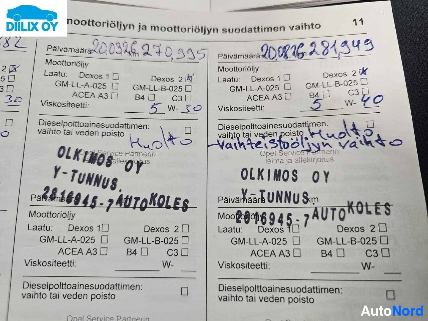 Asiakirja: Avoin palvelun historiaksi merkitty kuntotarkastuskaavake, jonka vasemmalla puolella kaksi täytettävää otsikkoa ja oikealla lisätietoja, käsin kirjoitettu, loma