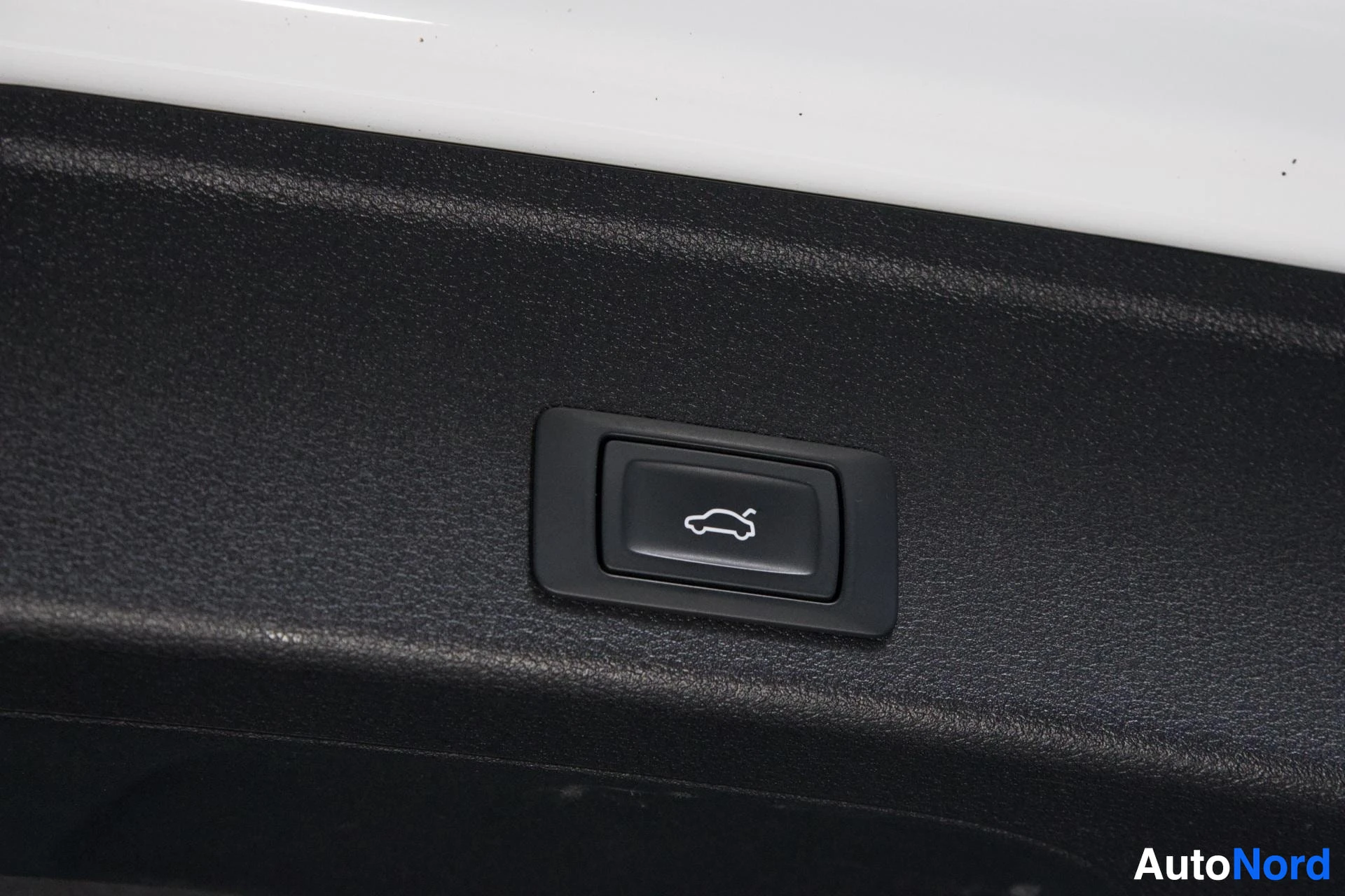 Yksityiskohta: Sähköisen tavaratilanaukan painike tilan puolen verhoilulla.