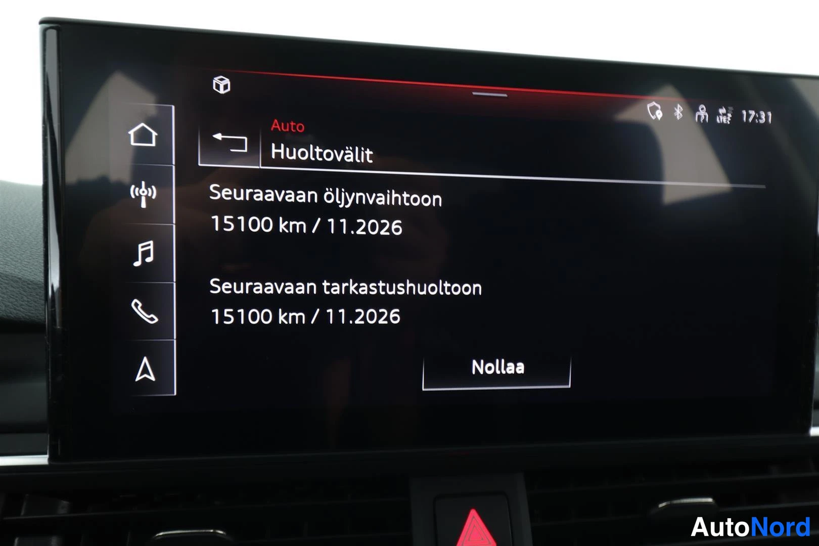 Muu: Audi-näyttö huoltovälit-valikko: seuraava öljynvaihto ja tarkastushuolto 15100 km / 11.2026.