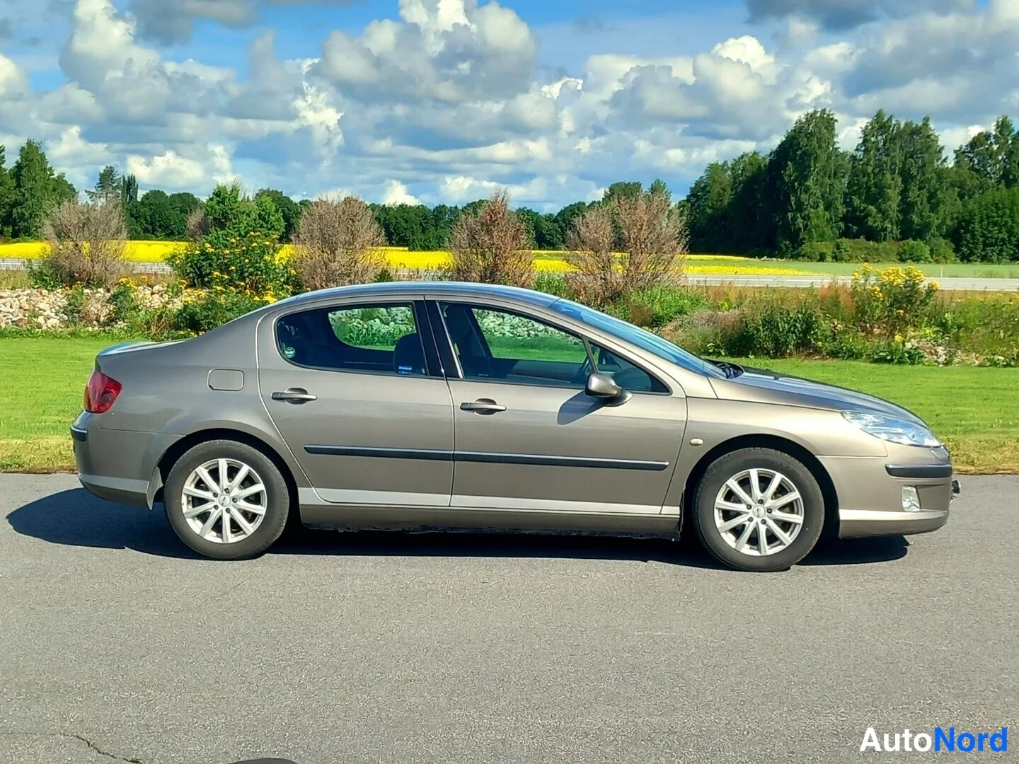 Sivulta: Peugeot 407 -sedan sivulta kuvattuna, neljä ovea ja hopeanvärinen korimalli.