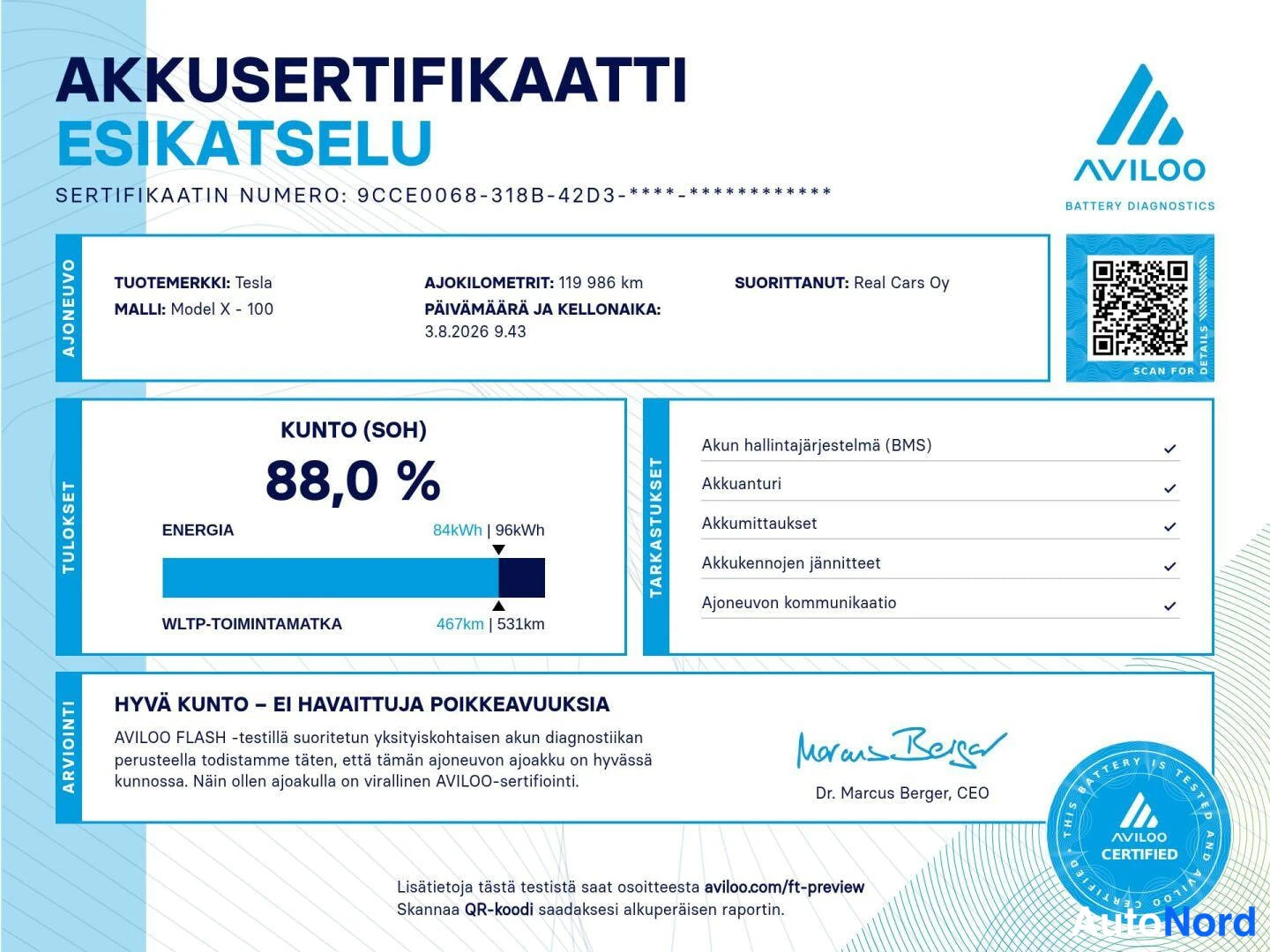Muu: Dokumentti: AkuSERTIFIAATTI ESIKATSELU Tesla Model X - 100.