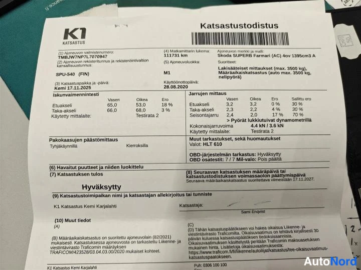 Musta Skoda Superb 2020, asiakirja, kuva 33