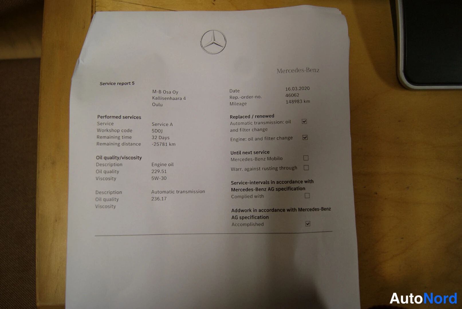 Asiakirja: Service report 5