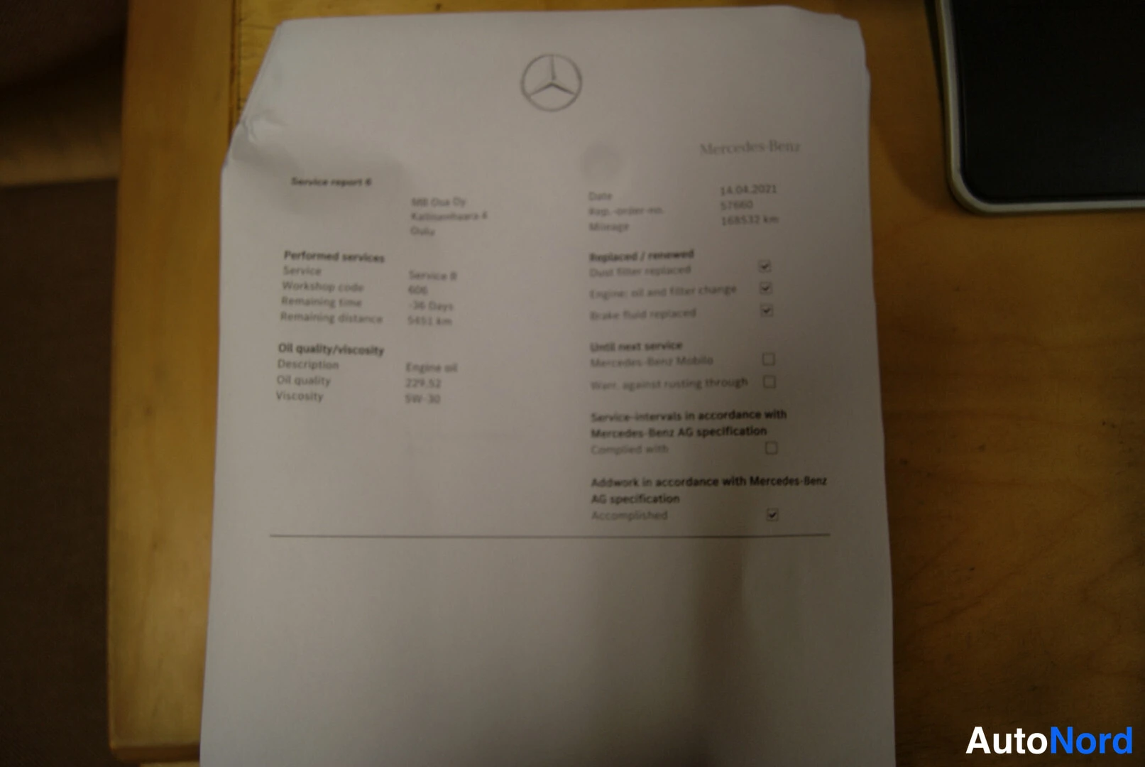 Asiakirja: Service report 6