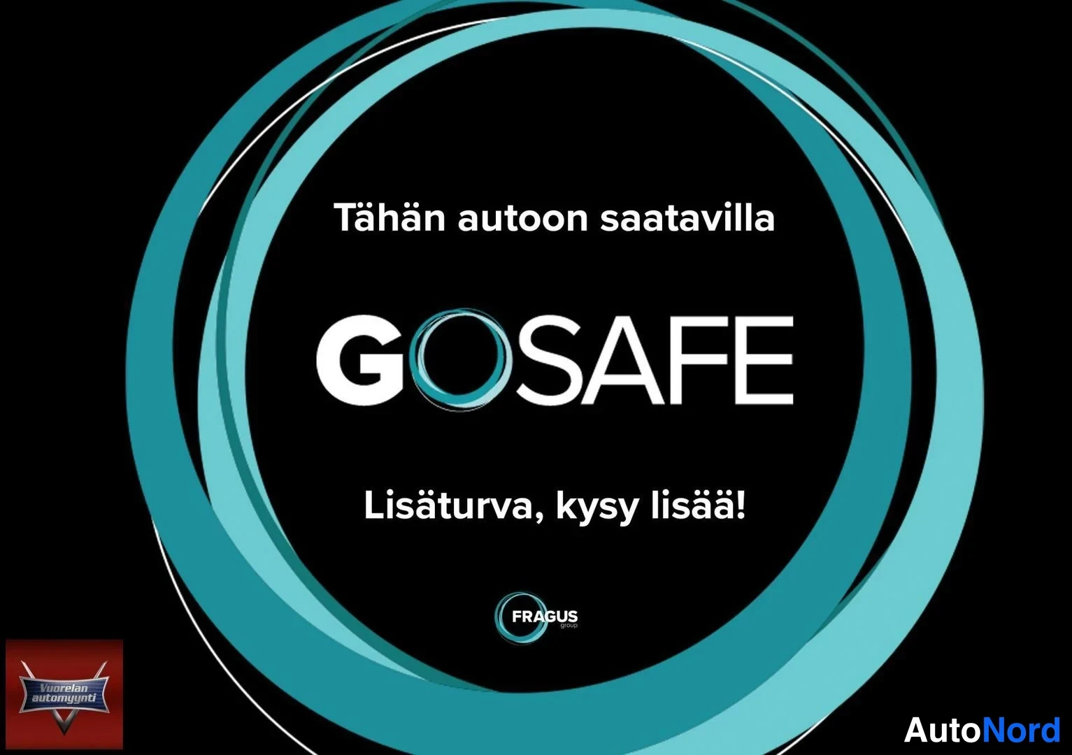 Muu: Mainoskuva: GOSAFE-lisäturva saatavilla tähän autoon, kysy lisää. FRAGUS-logo.
