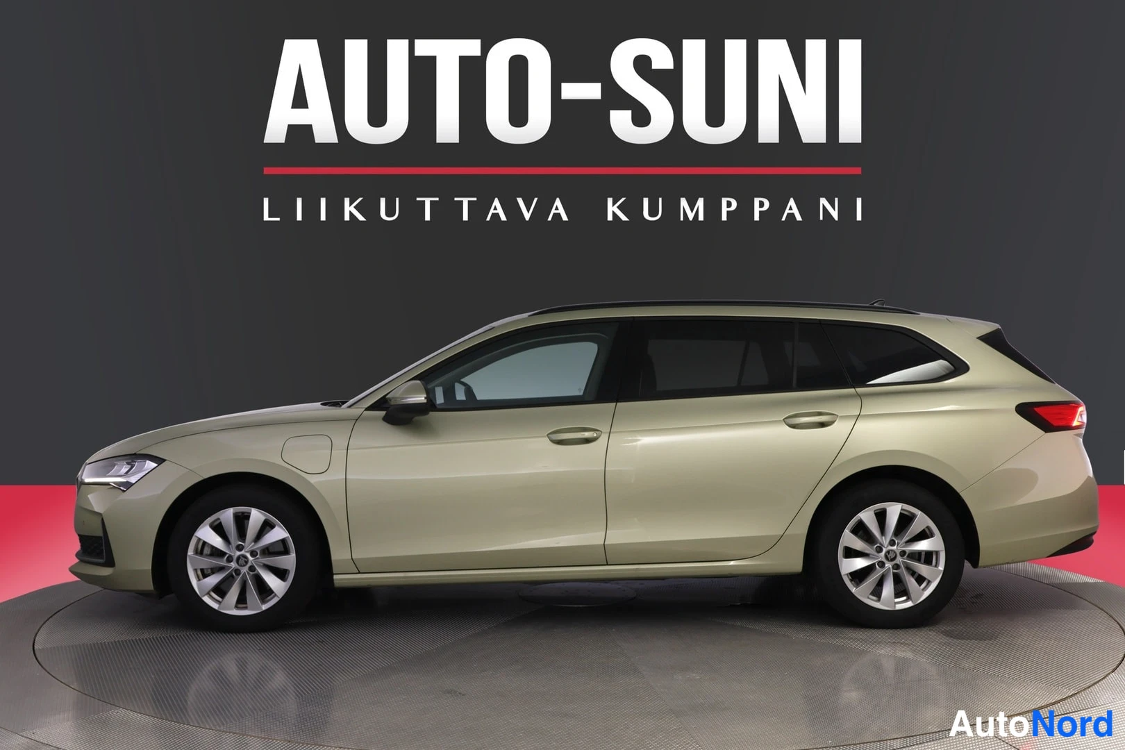 Sivulta: Profilaikuva hopeanruskeasta farmarimallista.