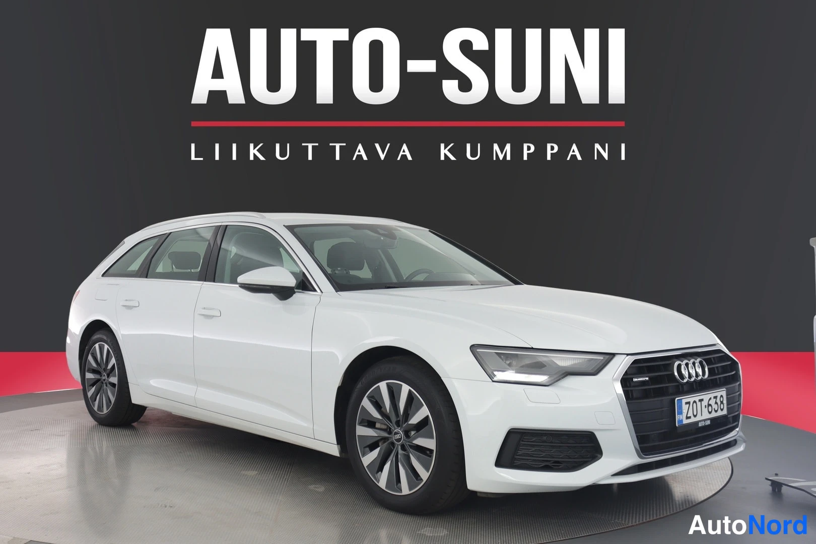 Valkoinen Audi A6 2023, etuviisto, keula oikealle, kuva 3