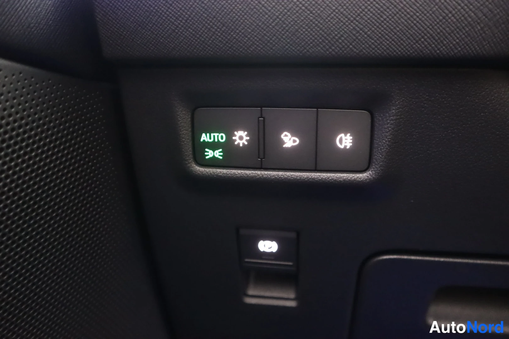 Muu: Valokytkinpaneeli, jossa merkinnät AUTO, valaistun merkinnän ja sumuvalojen symbolit sekä sumuvalon nappi.