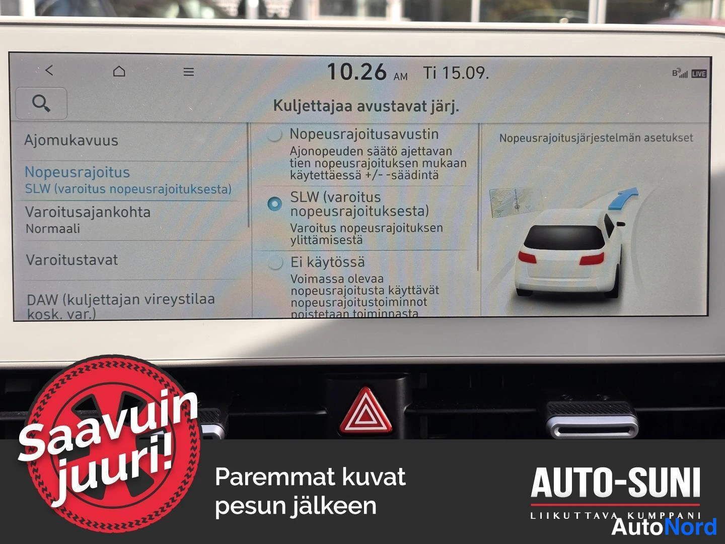 Muu: Nopeusrajoitusavustin-asetussivu, SLW valittuna