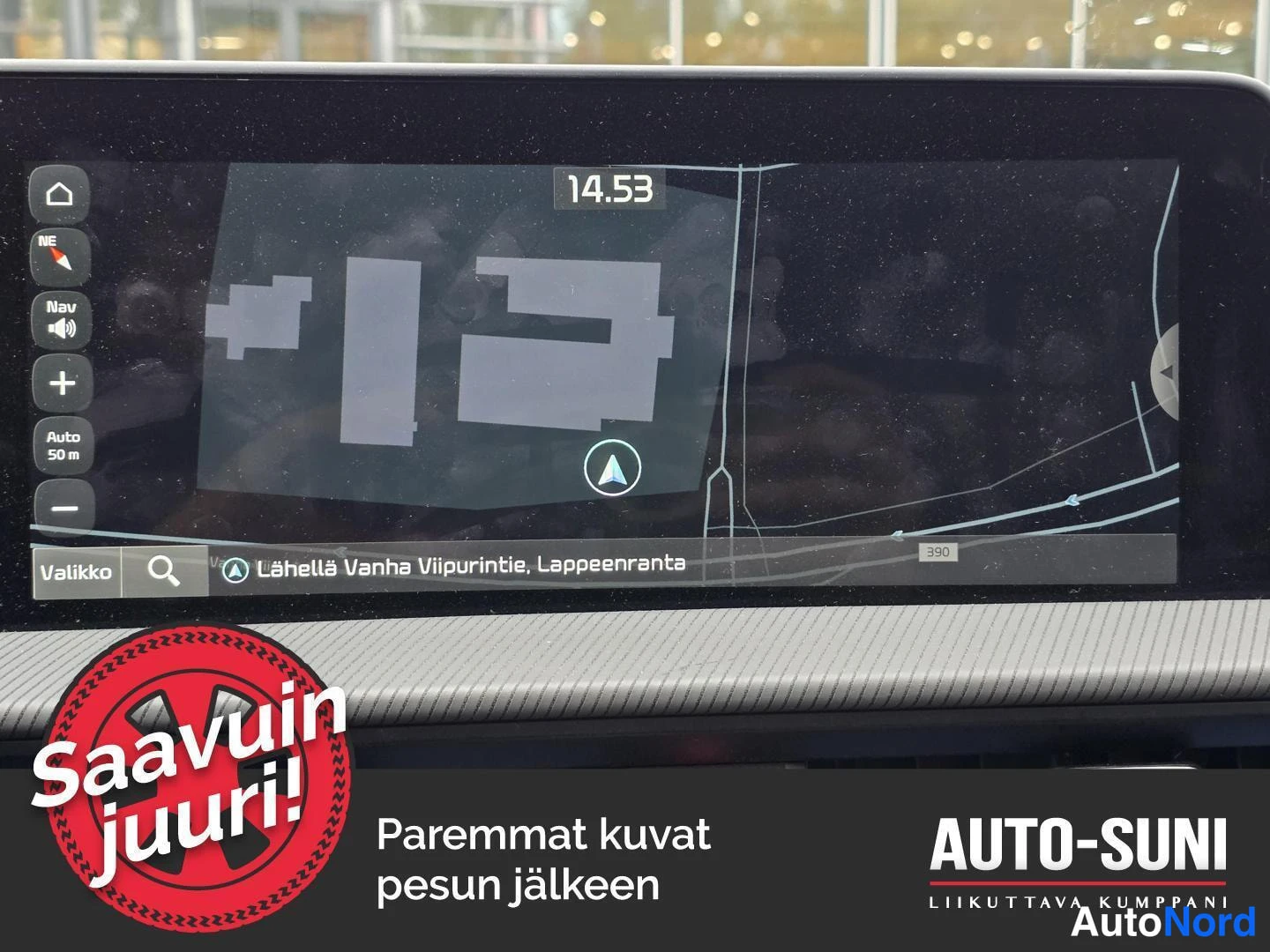 Muu: Infonäytön karttanavigaatio näyttää lähellä osoitetta Vanha Viipurintie, Lappeenranta.