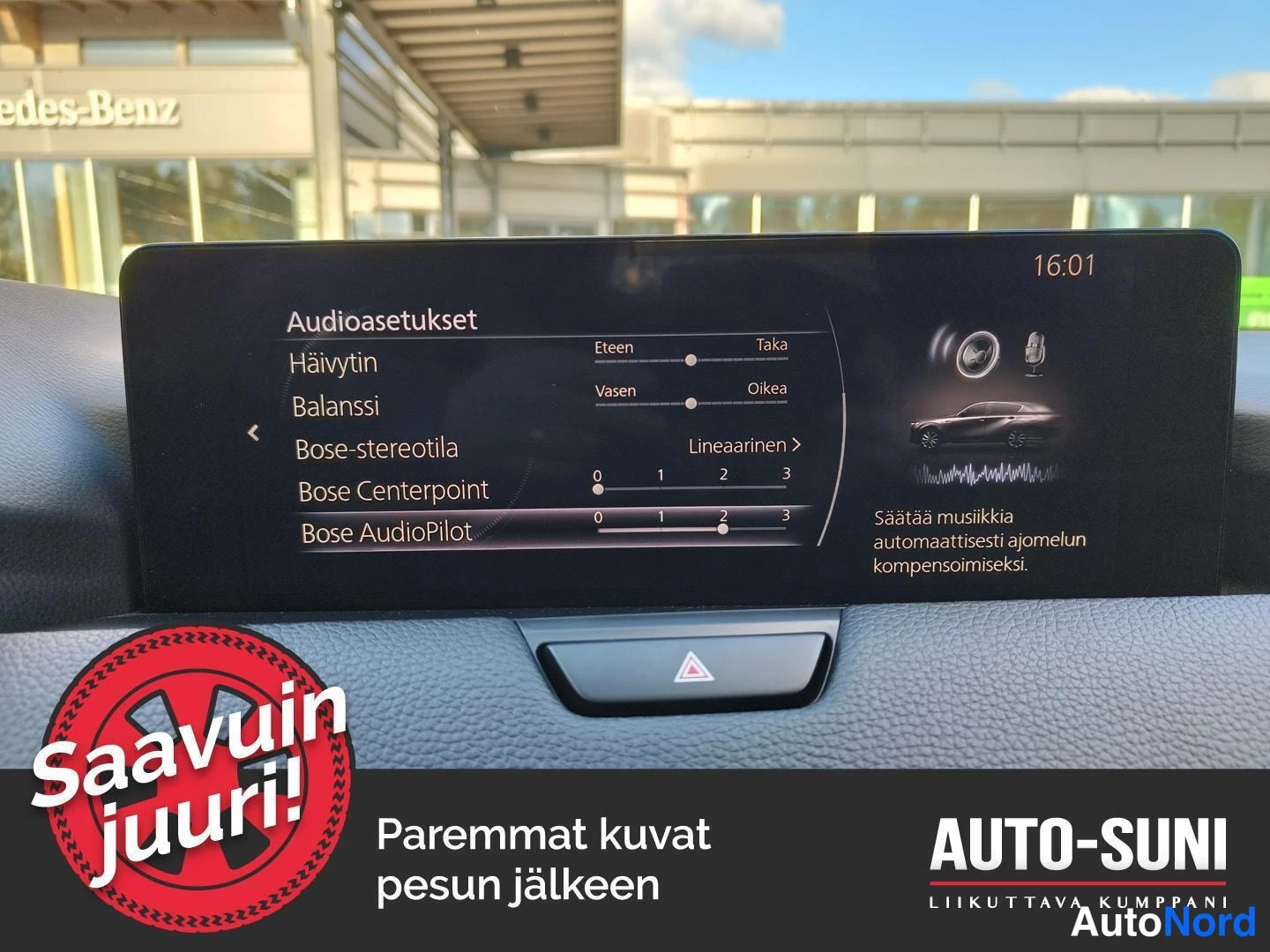 Muu: Keskinäytön ääniasetukset: Häävytin, Balanssi sekä Bose-stereotila, Bose Centerpoint ja Bose AudioPilot -toiminnot säätimineen.