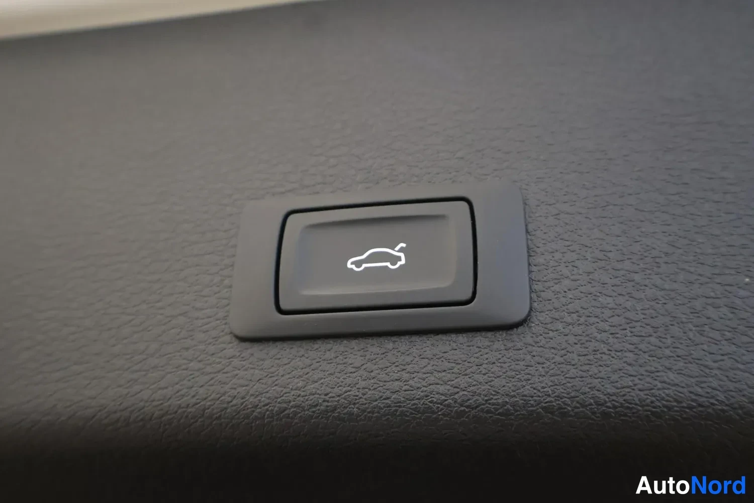 Muu: Tummaan sisäpintaan upotettu nappi, jossa valkoinen auto-symboli takaluukun kuvalla.