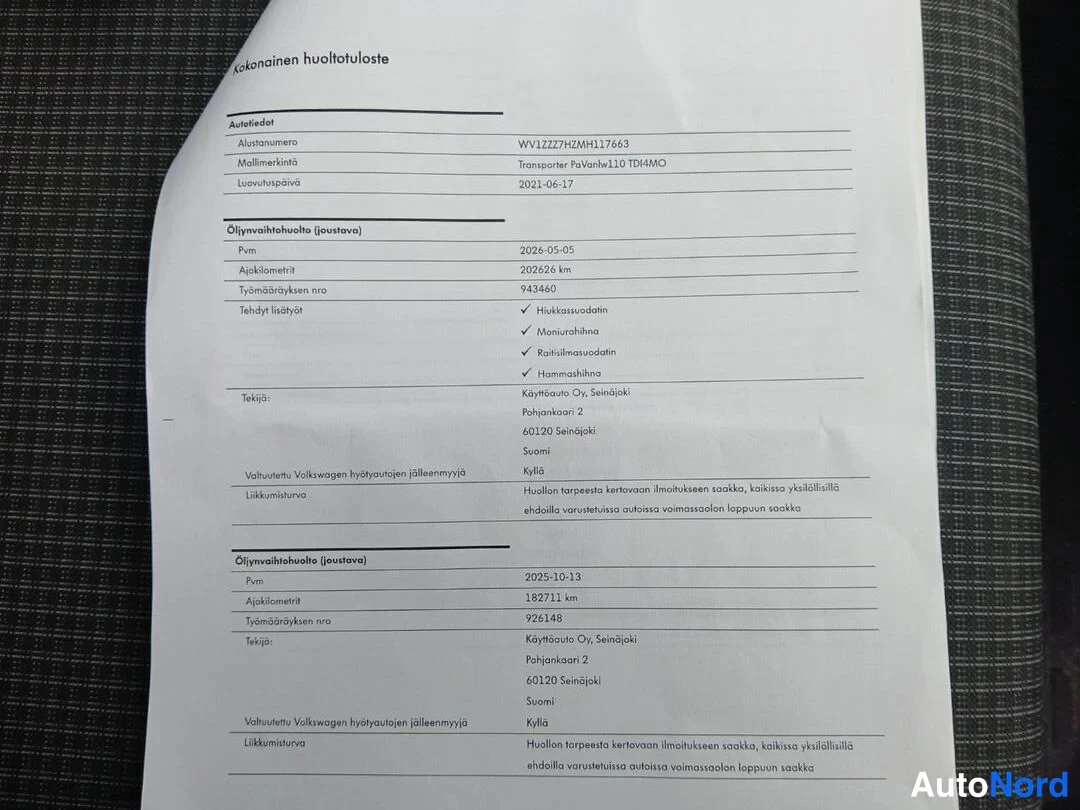 Asiakirja: Kasinainen huoltotuloste