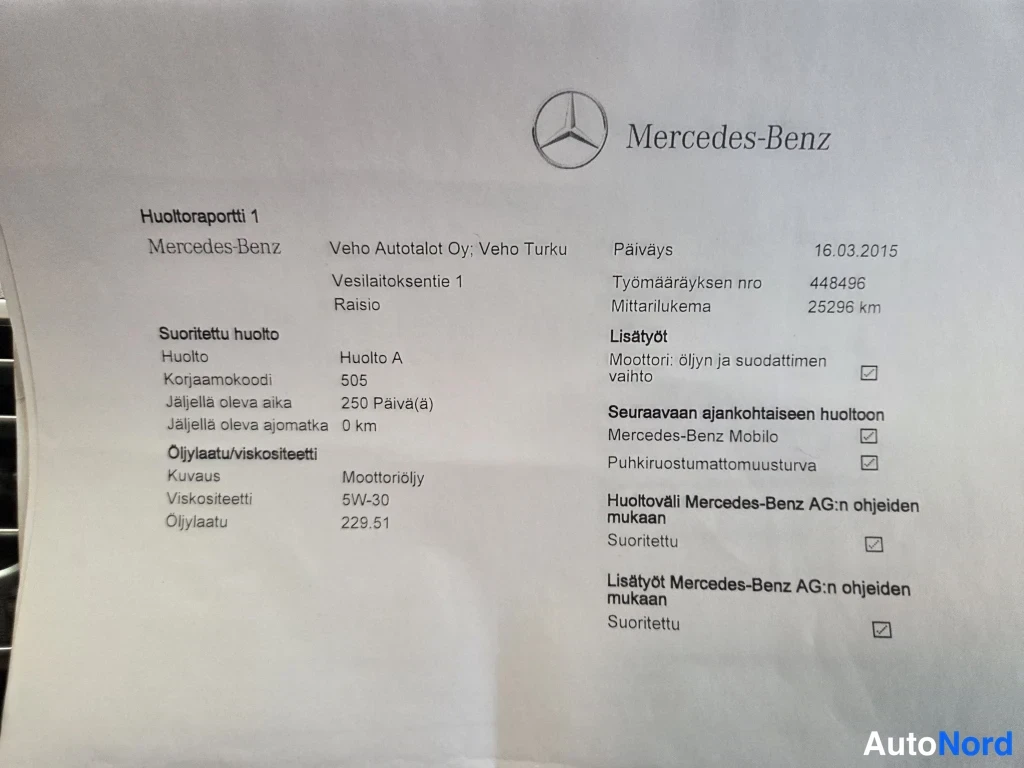 Asiakirja: Mercedes-Benz huoltoraportti 16.3.2015