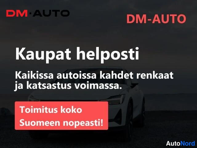 Muu: Kauppiaan mainoskuva: teksti 'Kaupat helposti', 'Kaikissa autoissa kahdet renkaat ja katsastus voimassa' ja 'Toimitus koko Suomeen nopeasti!'. Auton lisäksi ei
