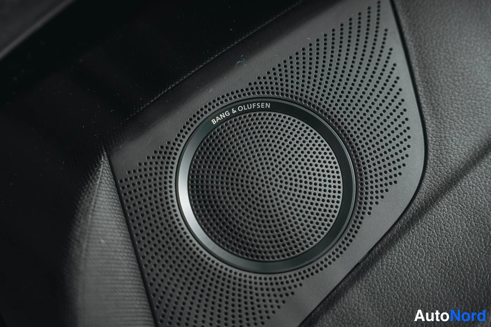 Muu: Kaiuttimen lähikuva oven sisäpaneelissa, jossa lukee 'BANG & OLUFSEN'.