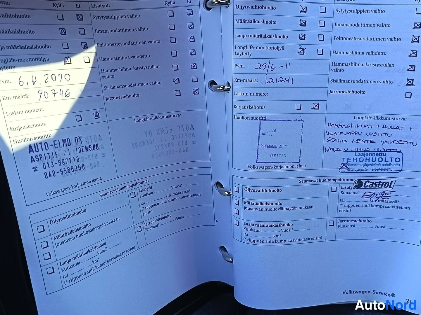 Asiakirja: Palvelukirjan sivu vuodelta 2011