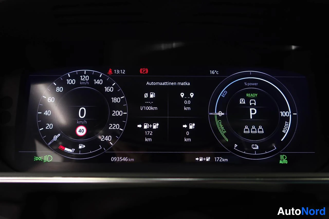 Muu: Digitaalinen kojelauta: hybridinvalmiusvalo, 0 km/h, P, matka 172 km, mittarilukema 093546 km