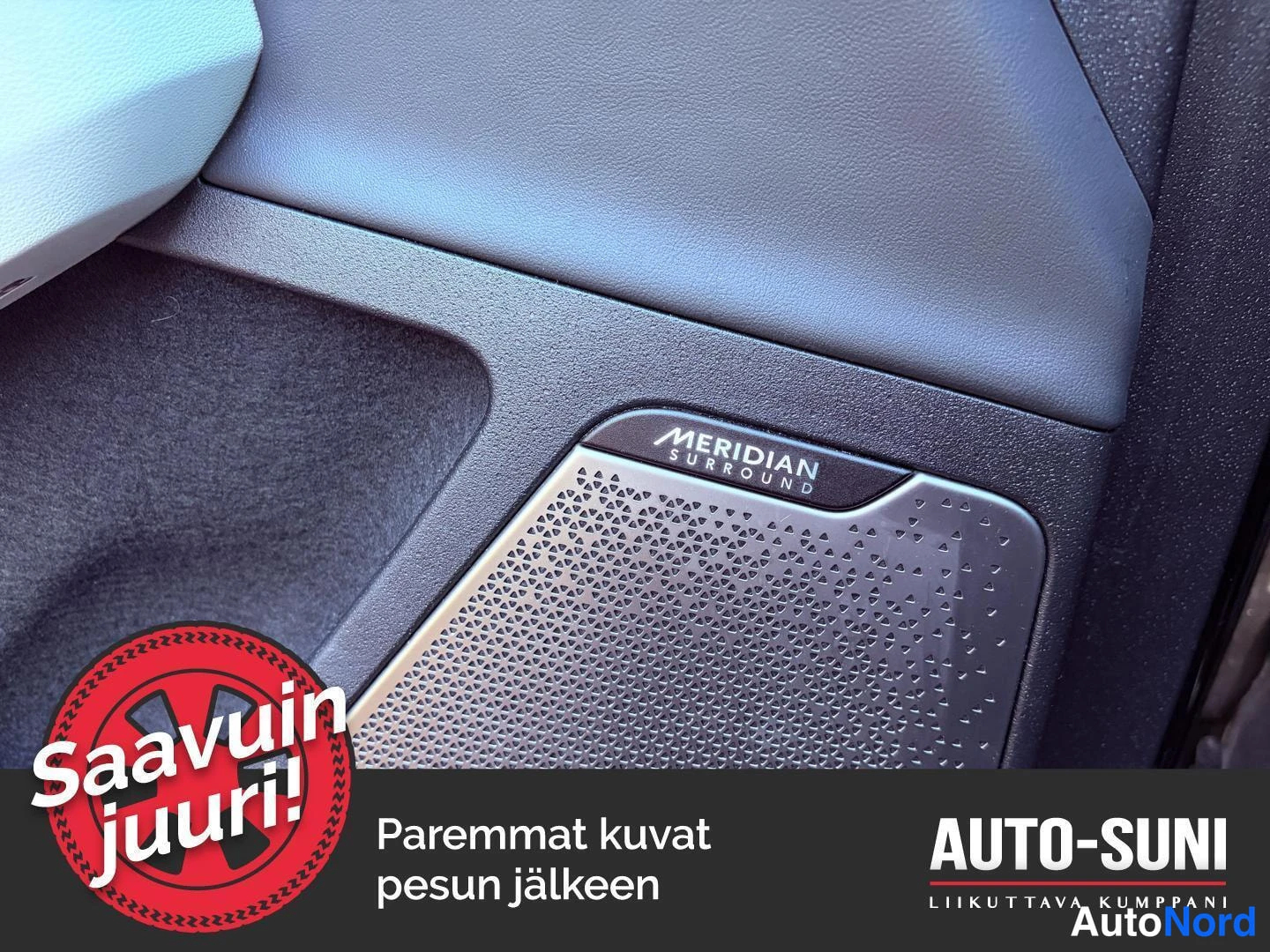 Muu: Ovi-istuinpanelin sisäpinnassa Meridian Surround -merkitty metallivärinen hiilikaiutinkaneetti.
