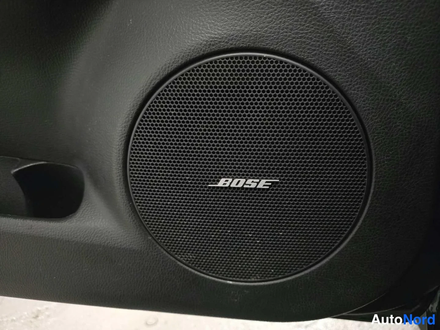 Yksityiskohta: Bose-merkitty äänentoistokaiutin auton oven sisäpaneelissa.