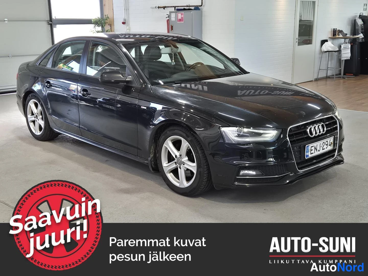Musta Audi A4 2015, etuviisto, keula oikealle, kuva 2