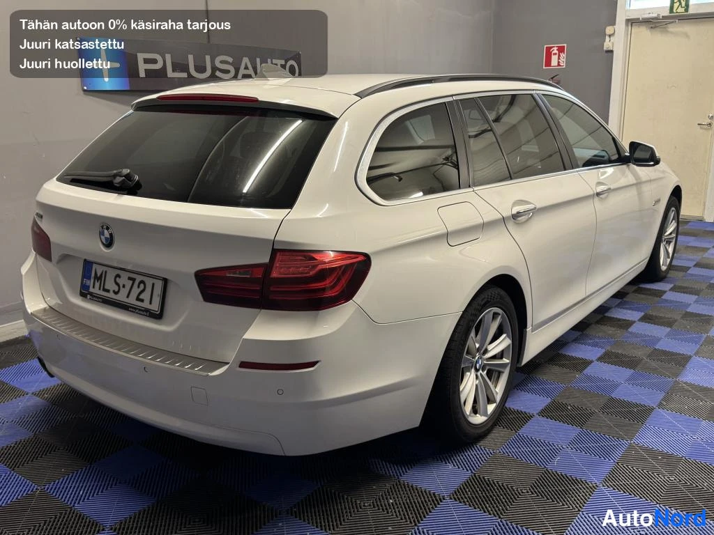Valkoinen BMW 520d 2014, takaviisto, kuva 7