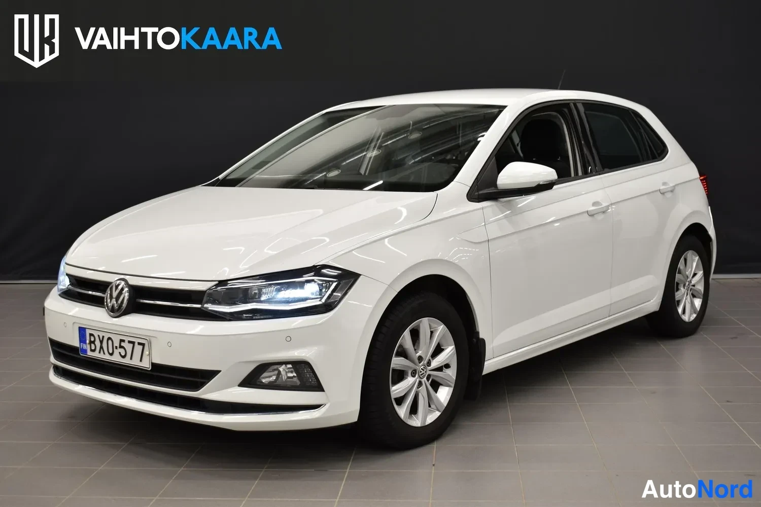 Valkoinen Volkswagen Polo 2019, etuviisto, keula vasemmalle, kuva 2