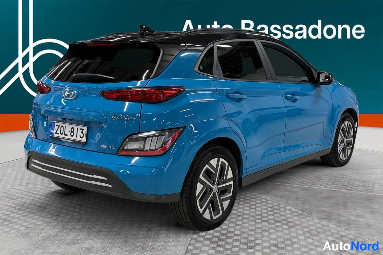 Sininen Hyundai Kona electric 2022, takaviisto, kuva 7