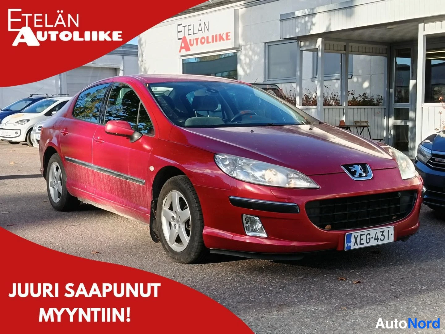 Punainen Peugeot 407 2004, etuviisto, keula oikealle, kuva 2