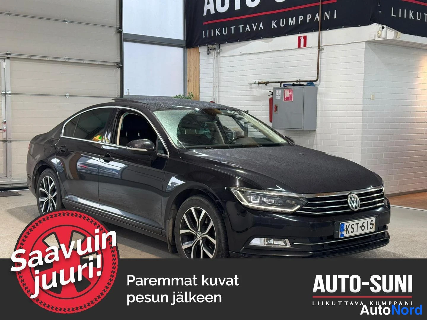 Musta Volkswagen Passat 2018, etuviisto, keula oikealle, kuva 2