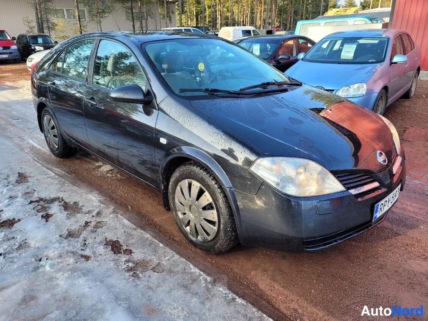 Musta Nissan Primera 2004, etuviisto, keula oikealle, kuva 4