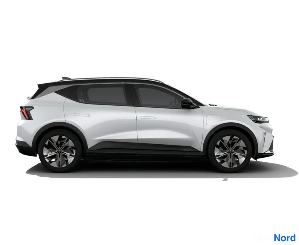 Valkoinen Renault Scenic E-Tech electric 2026, etuviisto, keula oikealle, kuva 3
