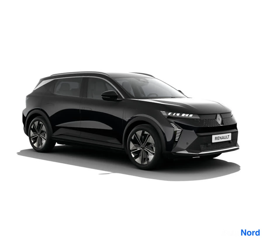 Valkoinen Renault Scenic E-Tech electric 2026, etuviisto, keula oikealle, kuva 2