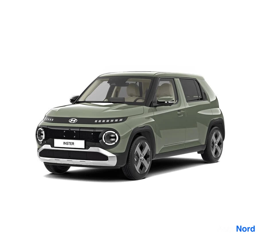 Vihreä Hyundai Inster 2026, etuviisto, keula vasemmalle, kuva 2