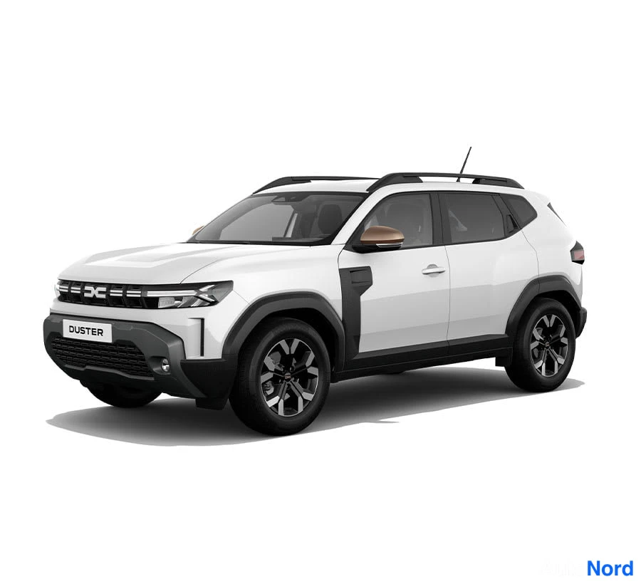 Valkoinen Dacia Duster 2026, etuviisto, keula vasemmalle, kuva 2