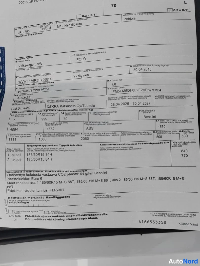 White Volkswagen Polo 2015, document, photo 12