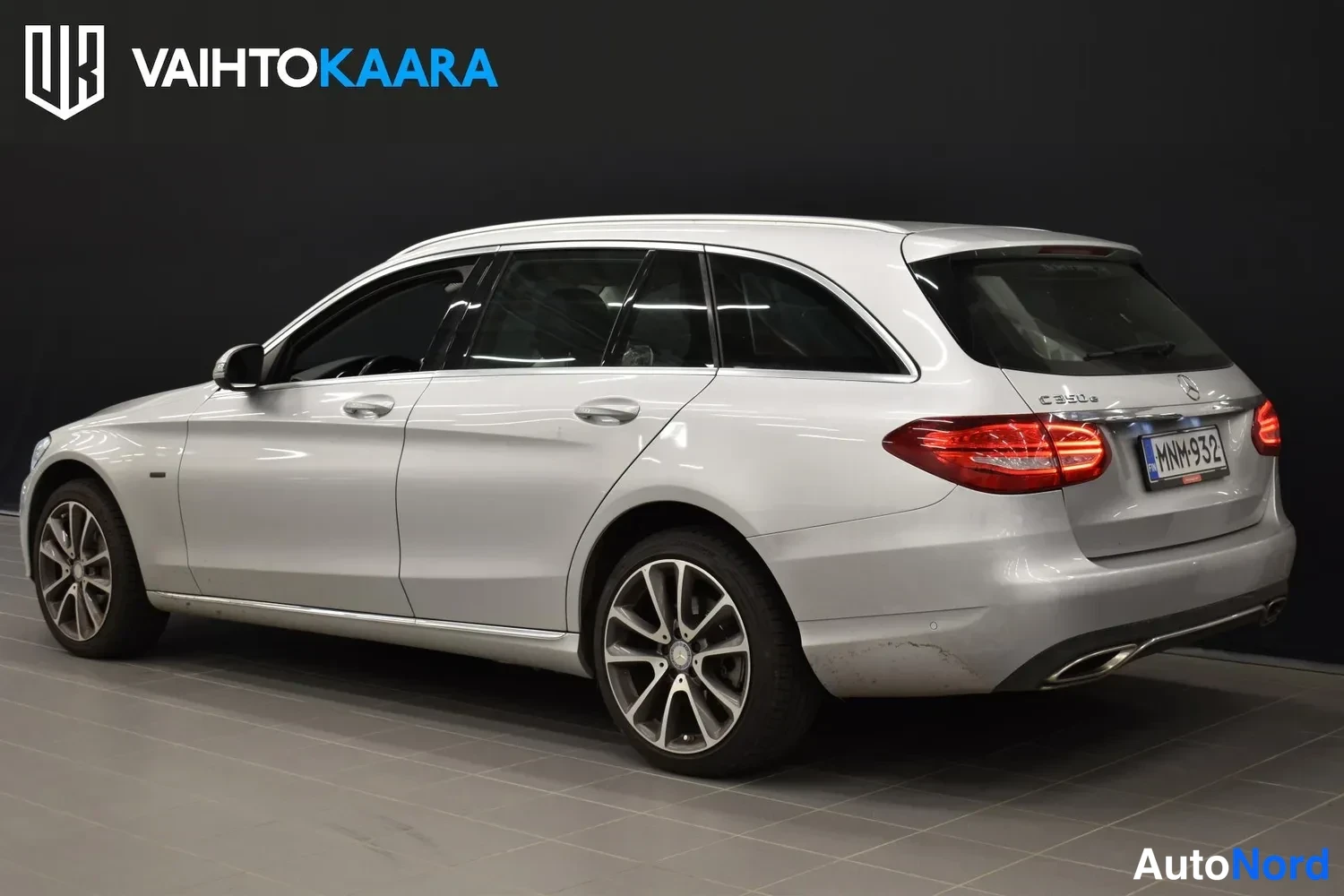 Grey Mercedes-Benz C 350 e 2018, rear three-quarter, photo 3