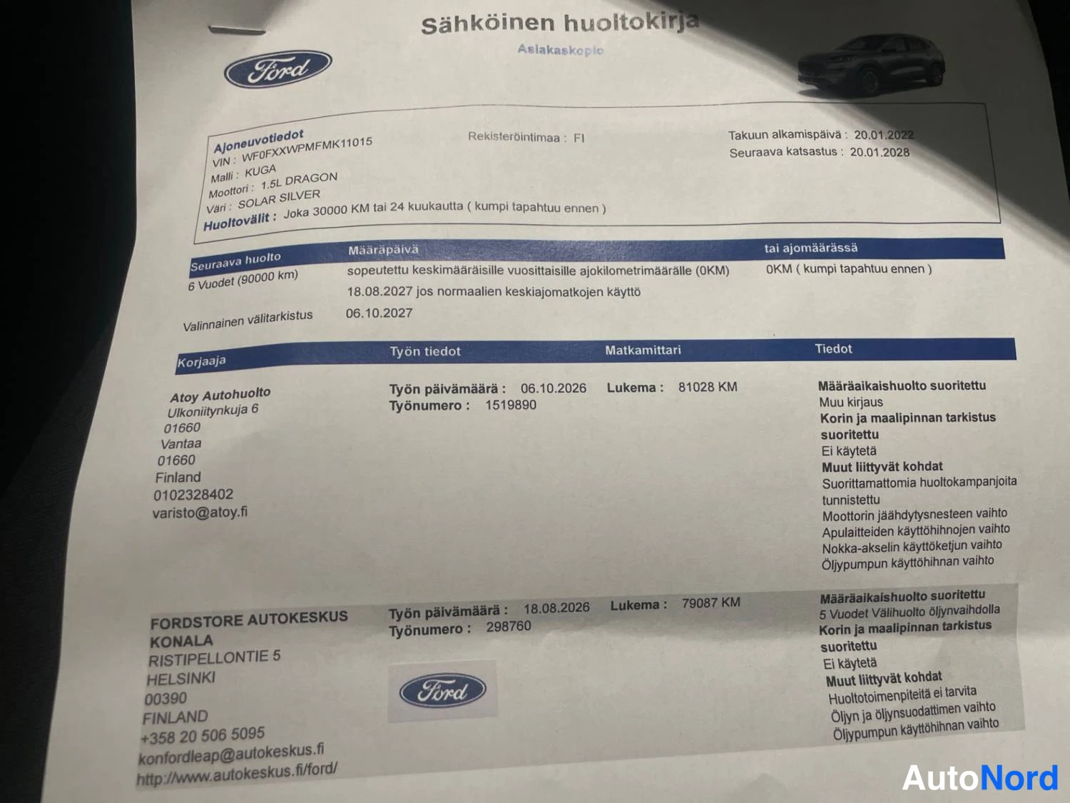Harmaa Ford Kuga 2022, asiakirja, kuva 22