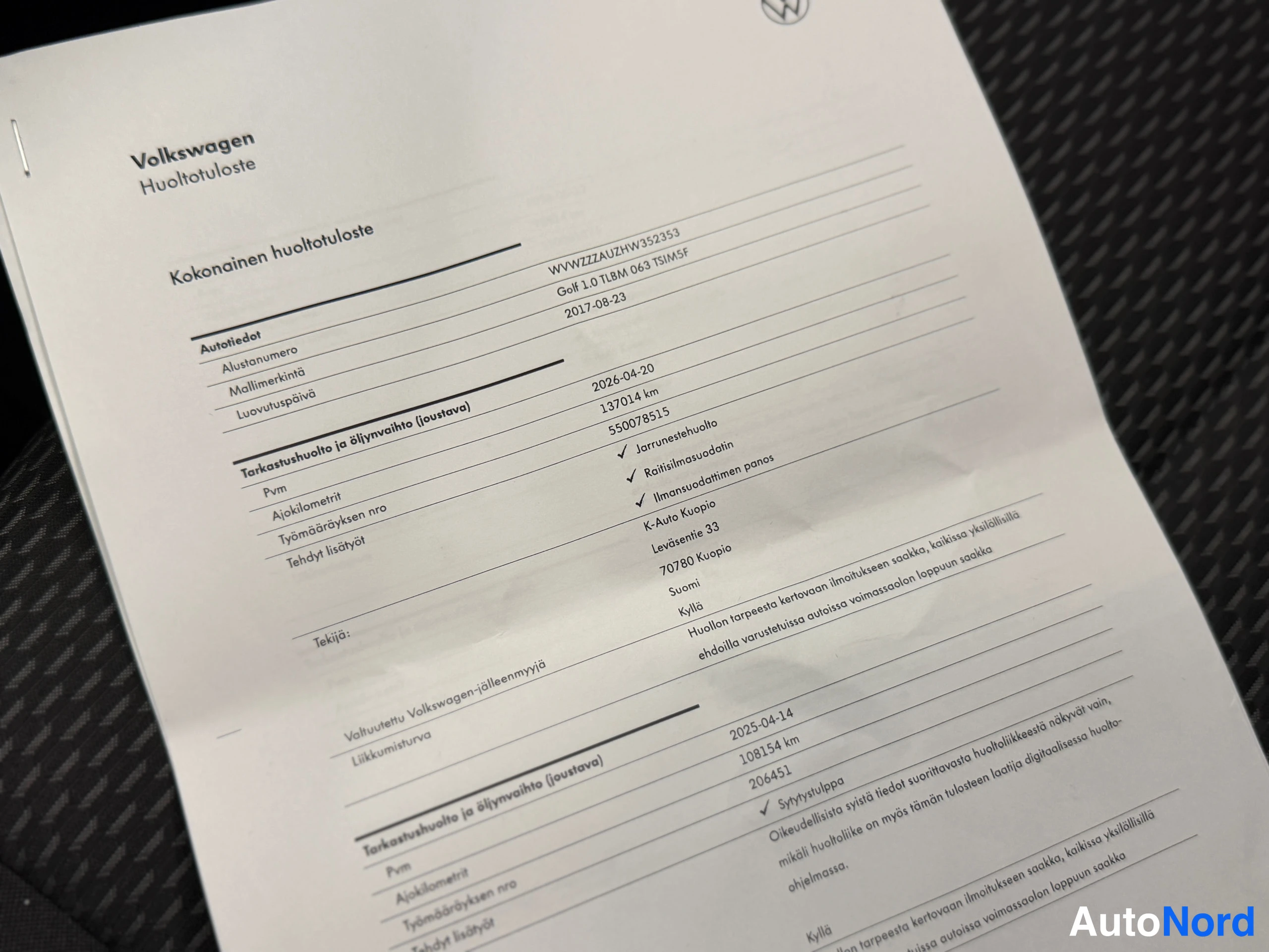 Musta Volkswagen Golf Trendline 2017, asiakirja, kuva 35