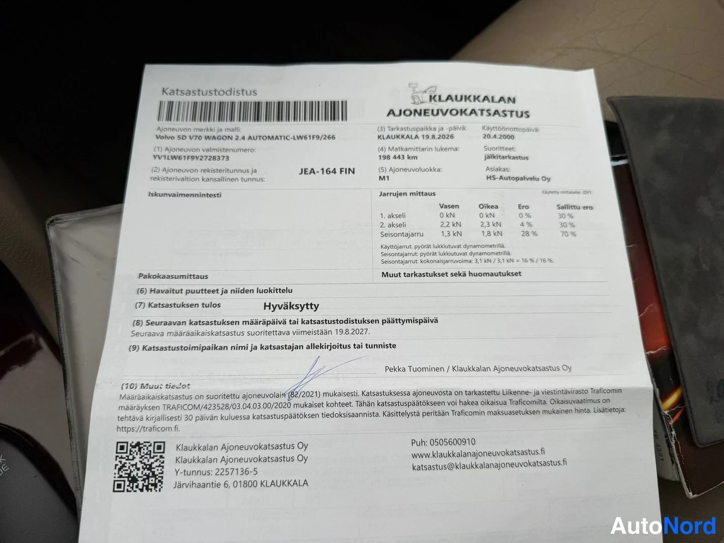 Valkoinen Volvo V70 2000, asiakirja, kuva 20