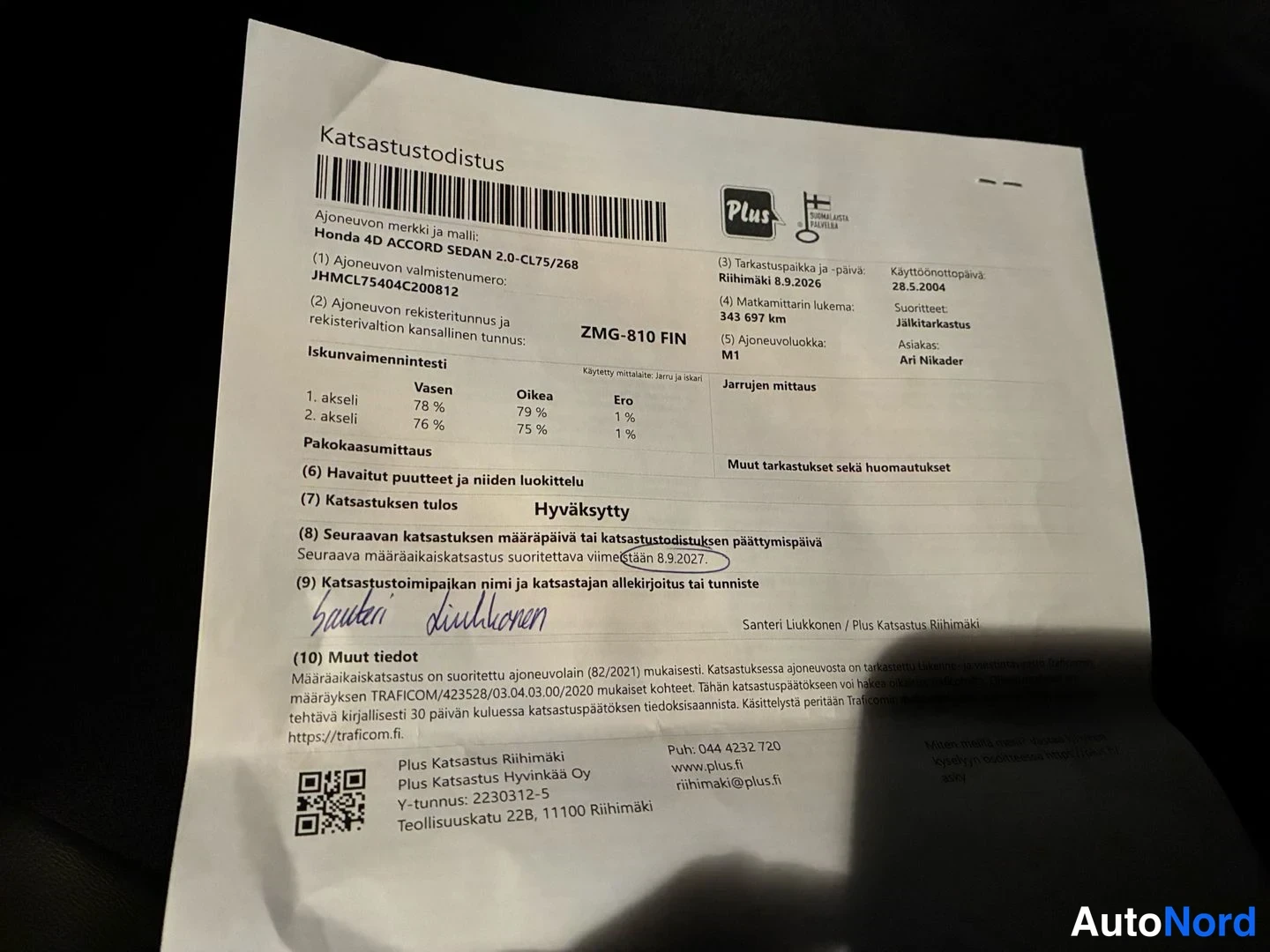 Blue Honda Accord Sedan 2004, document, photo 15